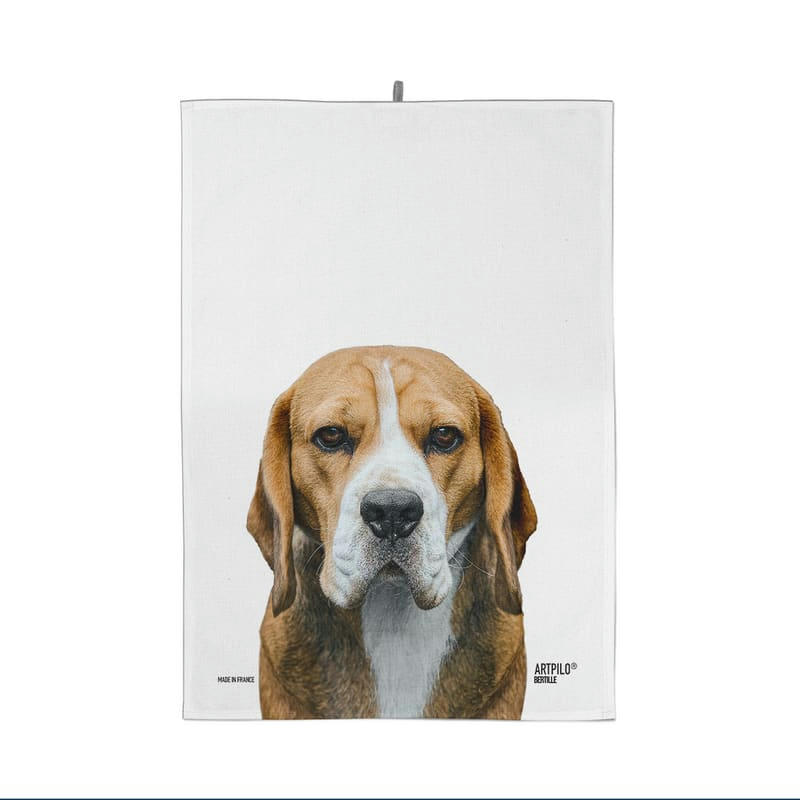 - Torchon de cuisine chien beagle 100% coton blanc