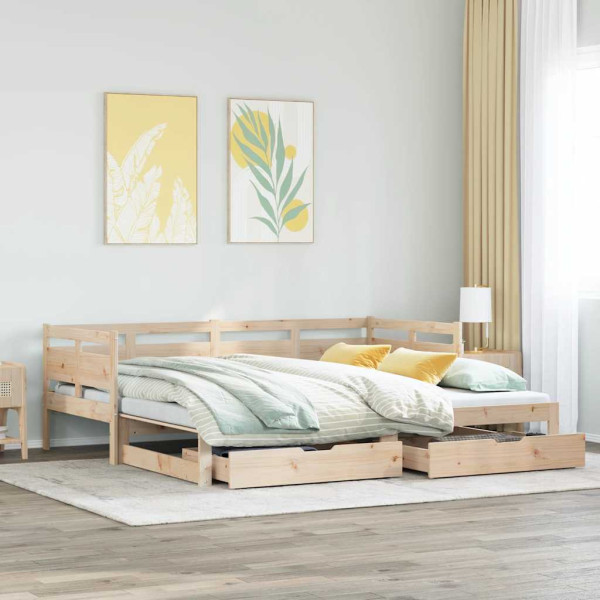 Sofa Rozsuwana Łóżko Drewniane Rama Łóżka z Szufladami Brązowa 90x190 cm