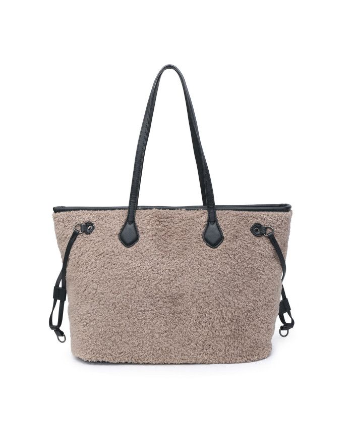 JFY Zip Top Closure Faux Fur Tote Bag