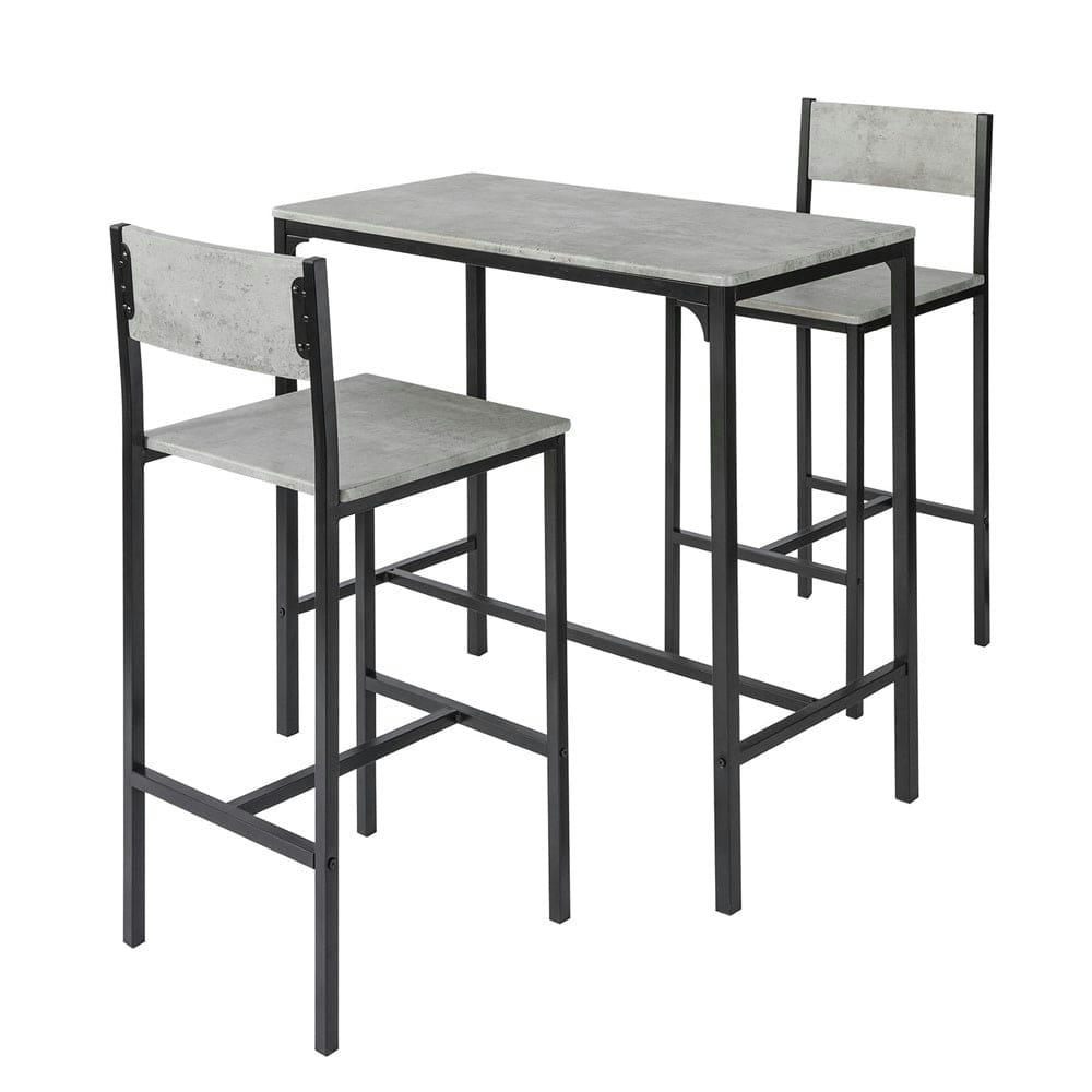 - Set de 1 table et 2 chaises de bar effet bois et métal noir