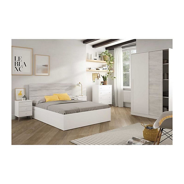 Armoire TOP - Décor blanc artik et chene nodi - 2 Portes coulissantes - L200 x H121 x P50 cm