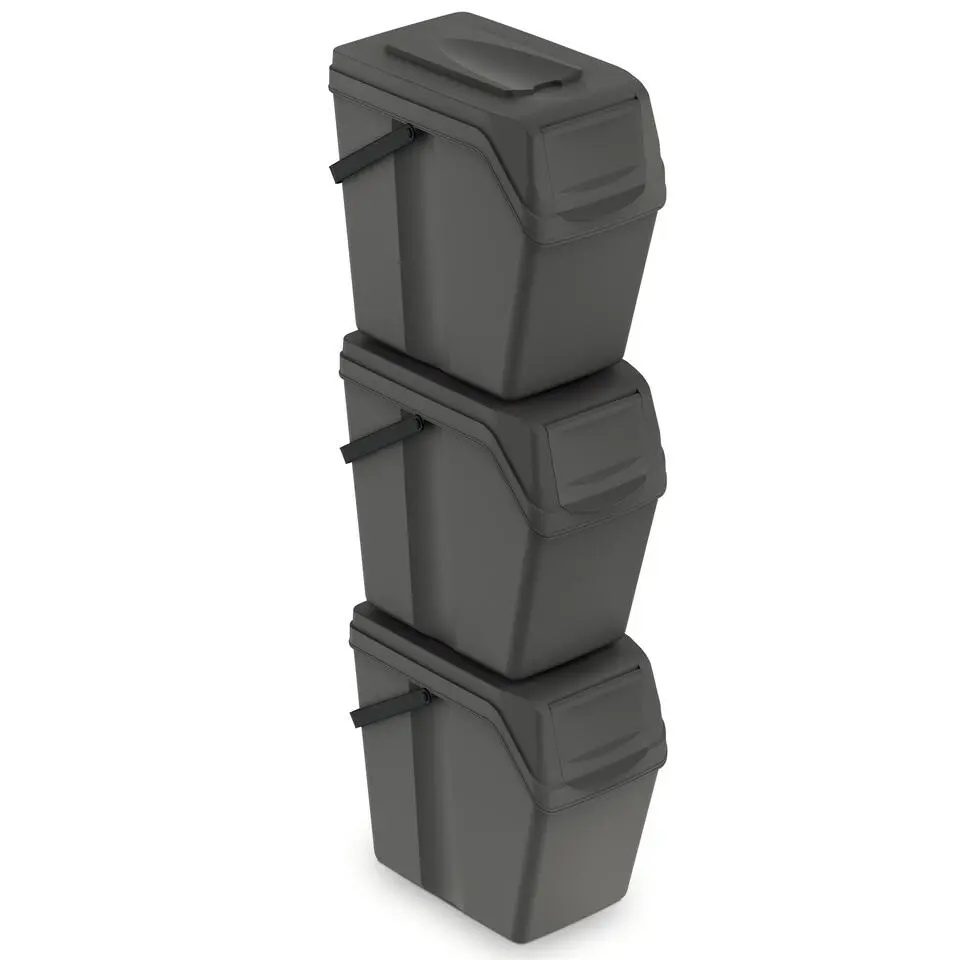 Prosperplast Afvalscheidingprullenbakken - 3x 25L - grijs