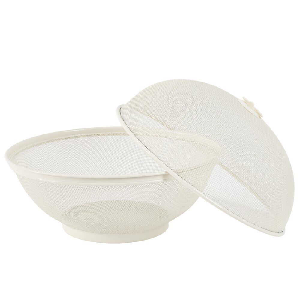 Corbeille à fruits avec cloche métal grillagé blanc crème Ø28,5xH22cm