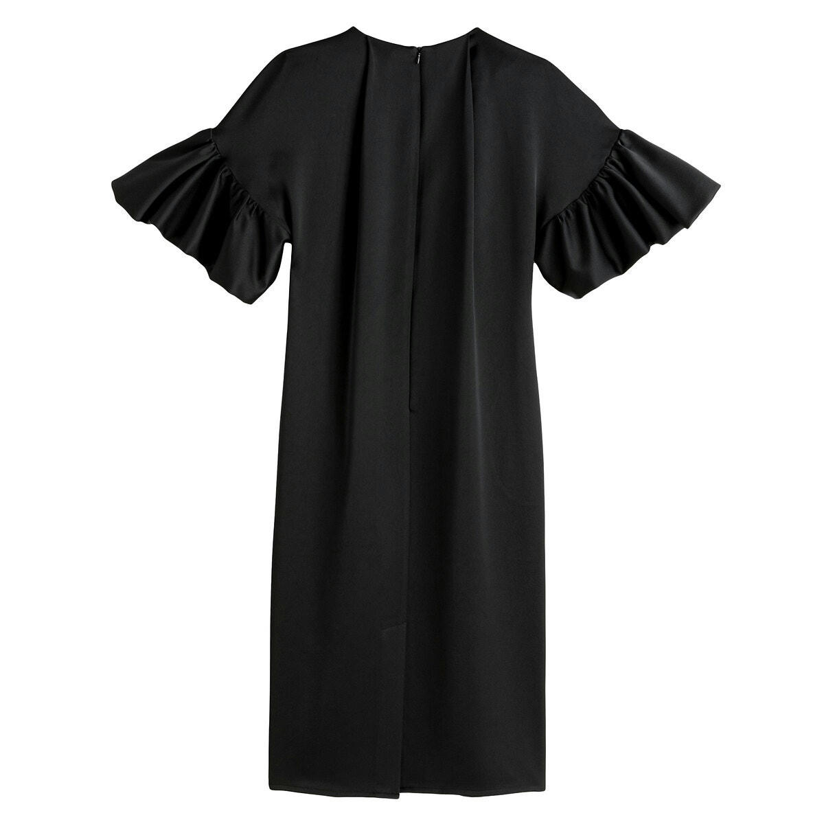 Robe droite, manches courtes volantées, mi-longue