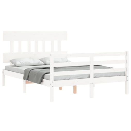NNEVL Bed Frame with Headboard White 137x187 cm Double Solid Wood
