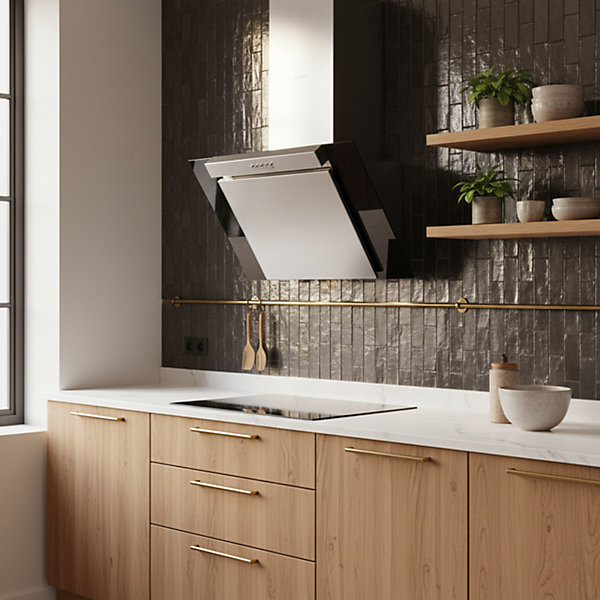 Hotte cuisine murale Silverline KIM inox et verre noir 60 cm