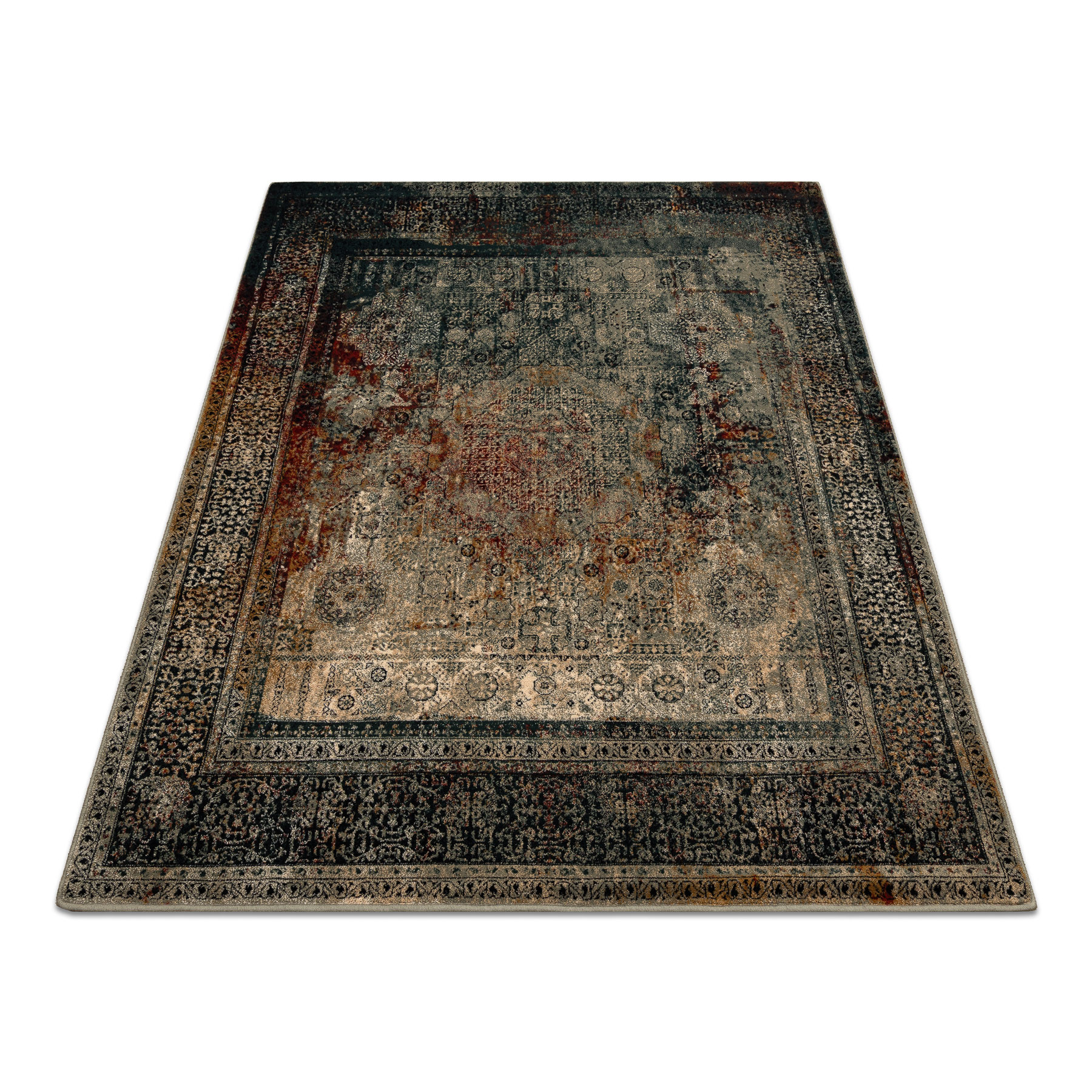 Dywan wełniany OMEGA MAMLUK Kwadrat - Rozeta vintage szmaragd 135x135 cm