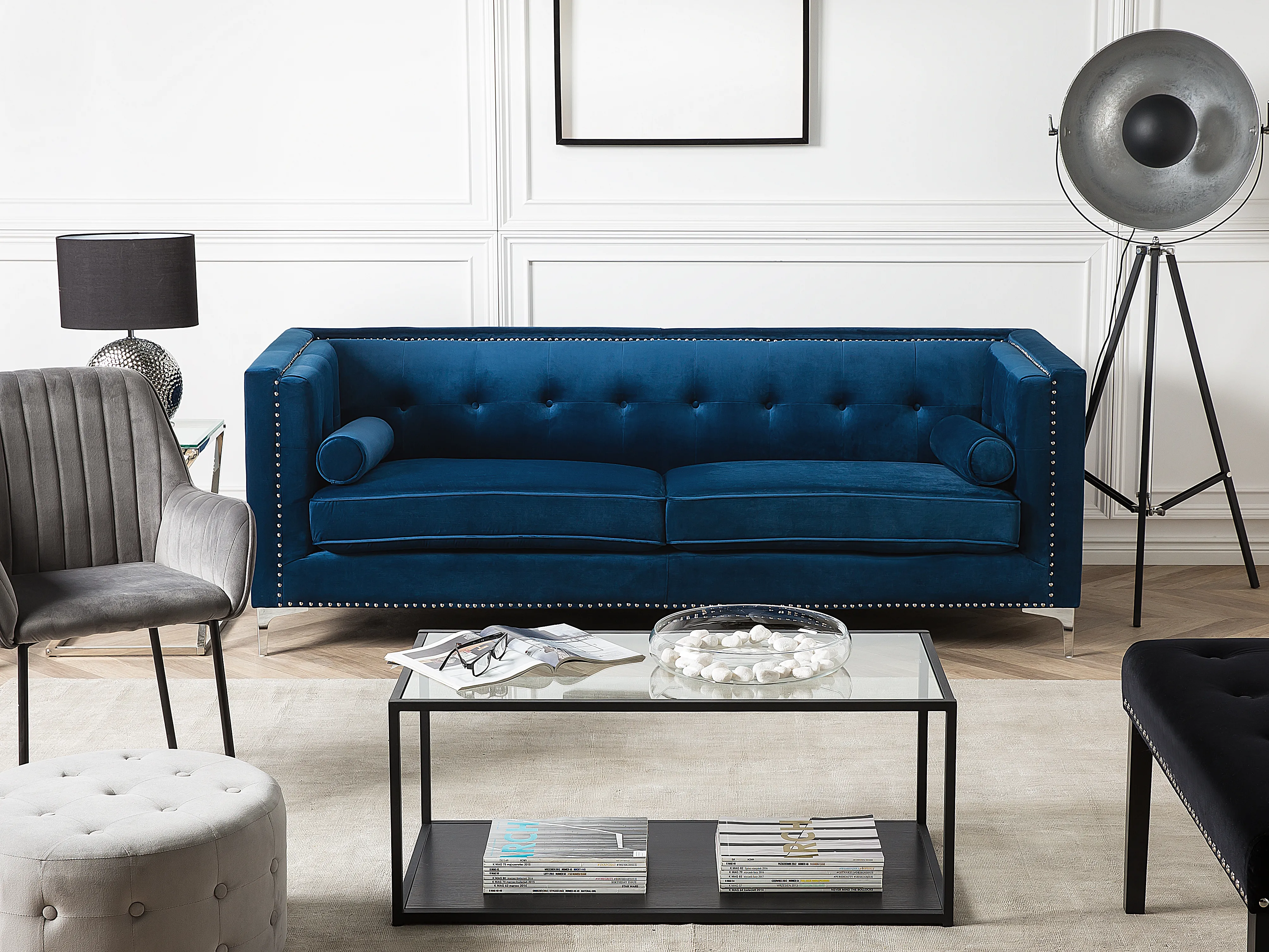 Sofa 3 Seater AVALDSENES Velvet Navy Blue