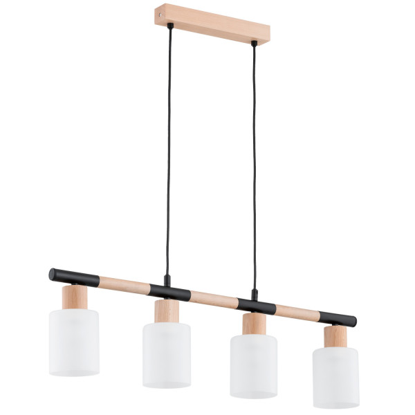 Lampa wisząca jasne drewno-czarna-biała DELLA 4xE27x15W Alfa