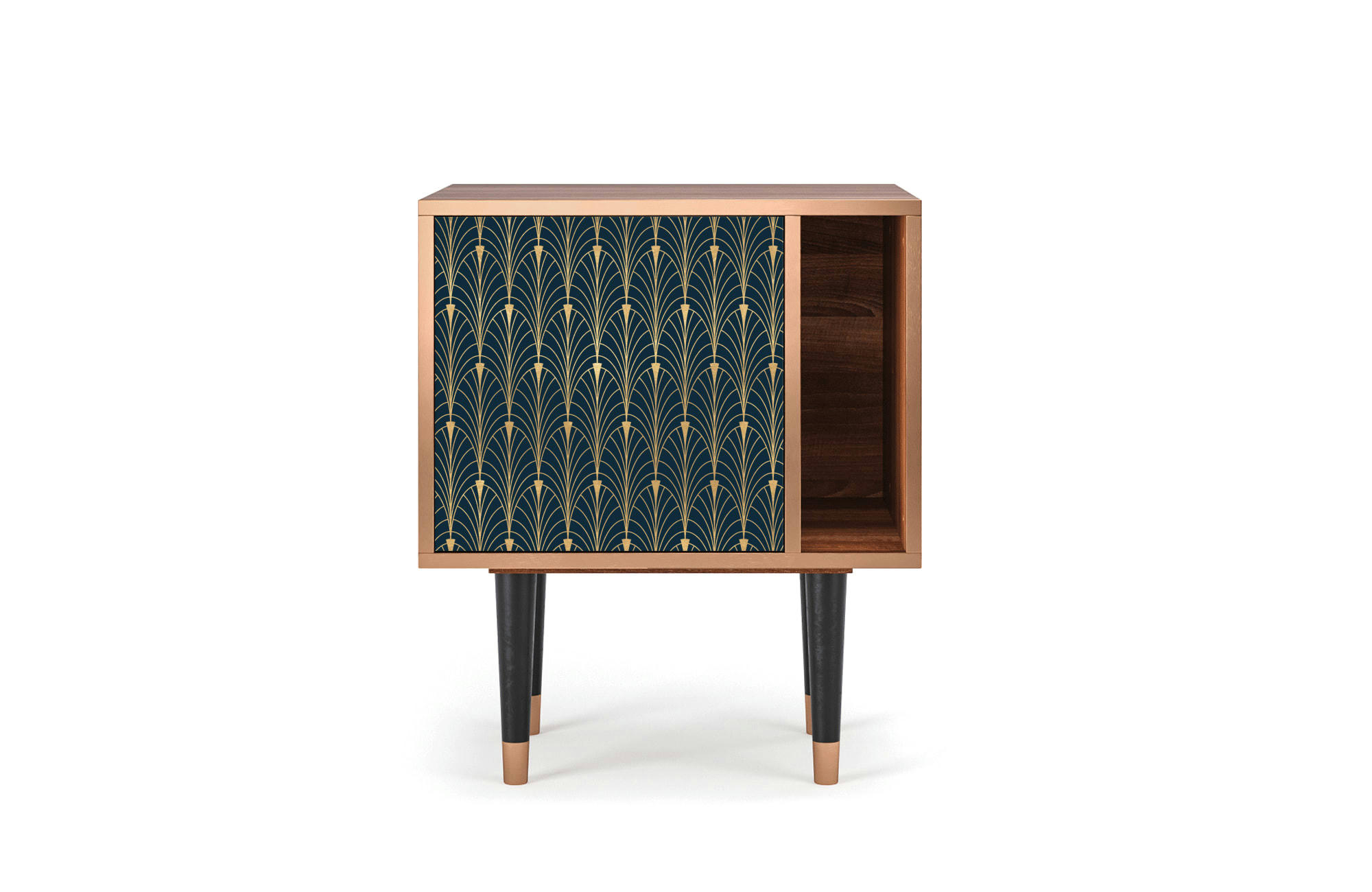 FLOWER OF THE NILE - Table de chevet bleu et jaune 1 porte L 58 cm