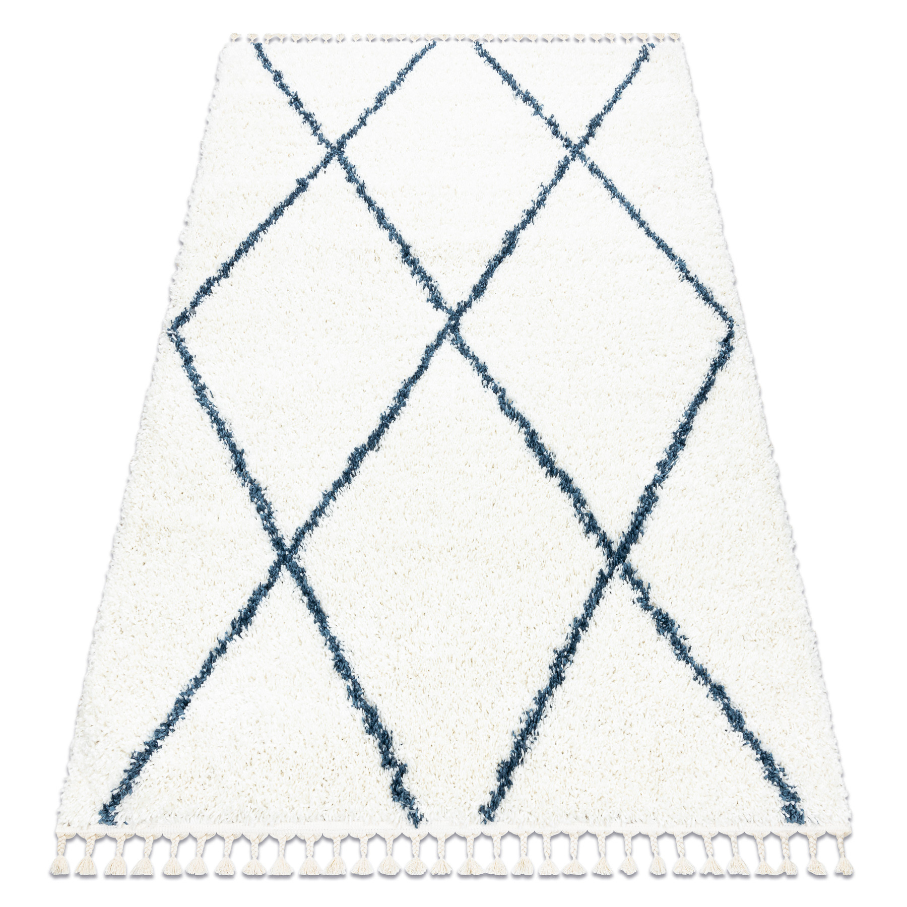 Dywan UNION 3683 Kratka, trellis krem / niebieski Frędzle 140x190 cm