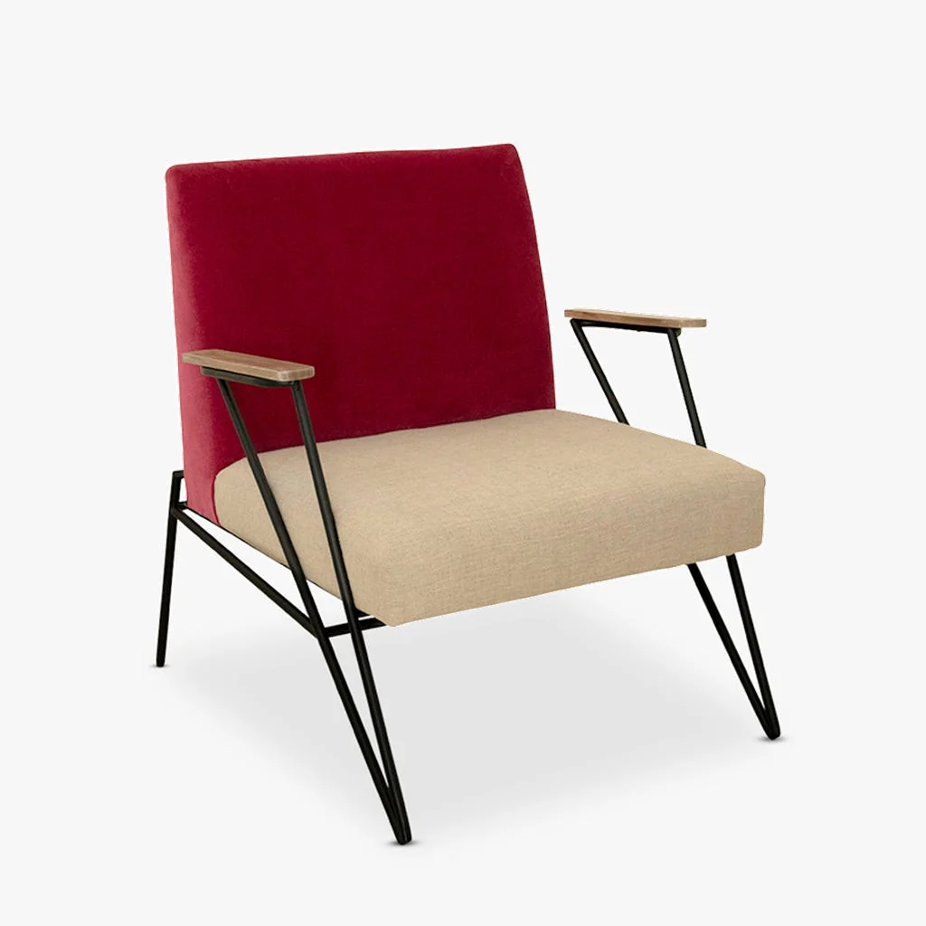 Cadeirão de Linho e Algodão com Costas em Vermelho ELGAR