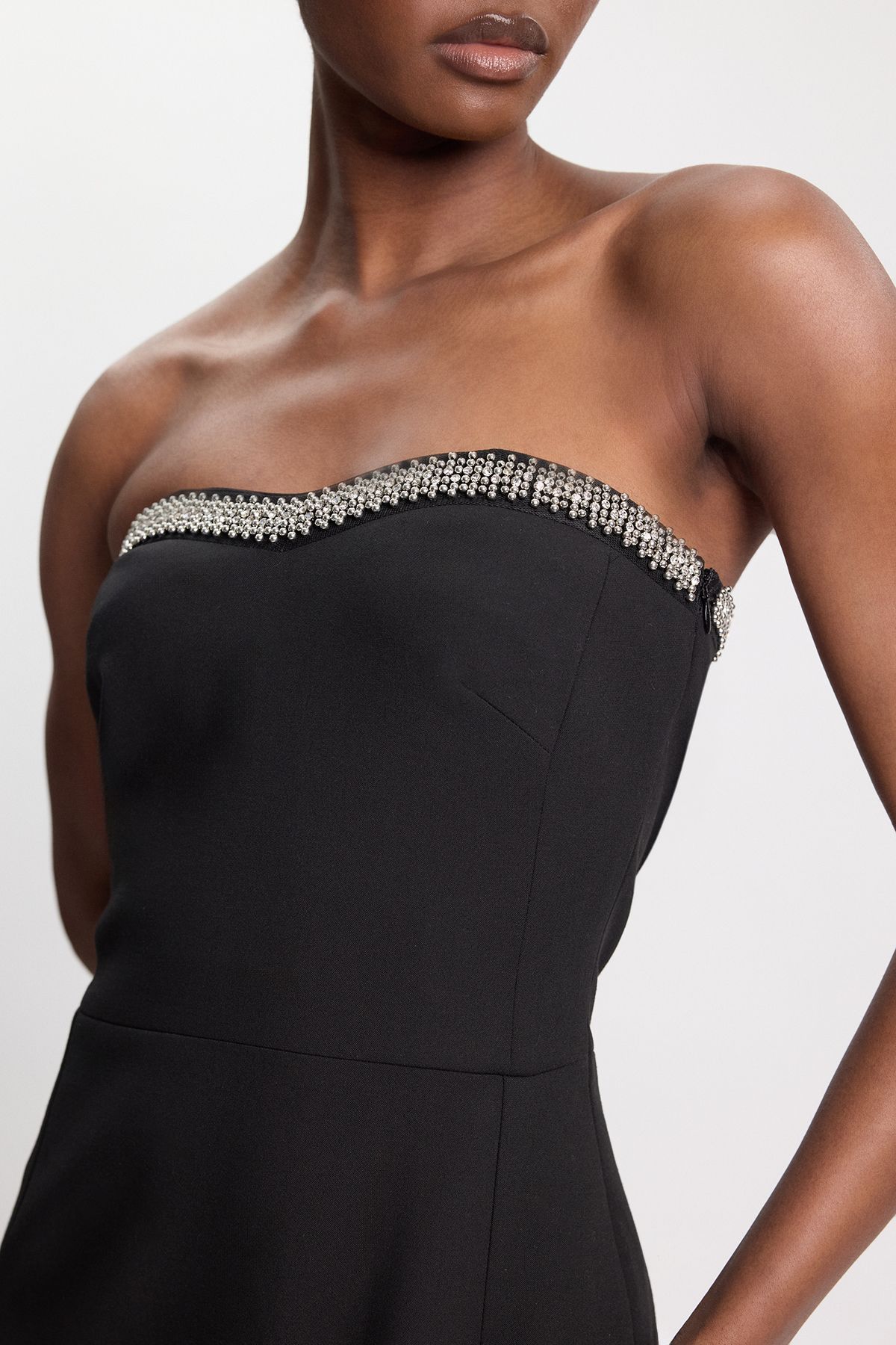 KarenMillen Soft Tailored Crepe Embellished Bandeau Midi Dress