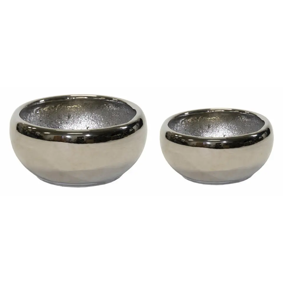 Mega Collections Bloempot Emperor - rond - zilver - D33 x H17 cm