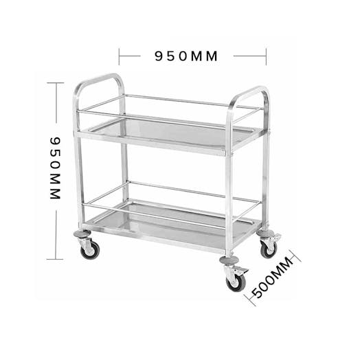 SOGA 2X 2 Tier Stainless Steel Drink Wine Food Utility Cart Large 95x50x95cm