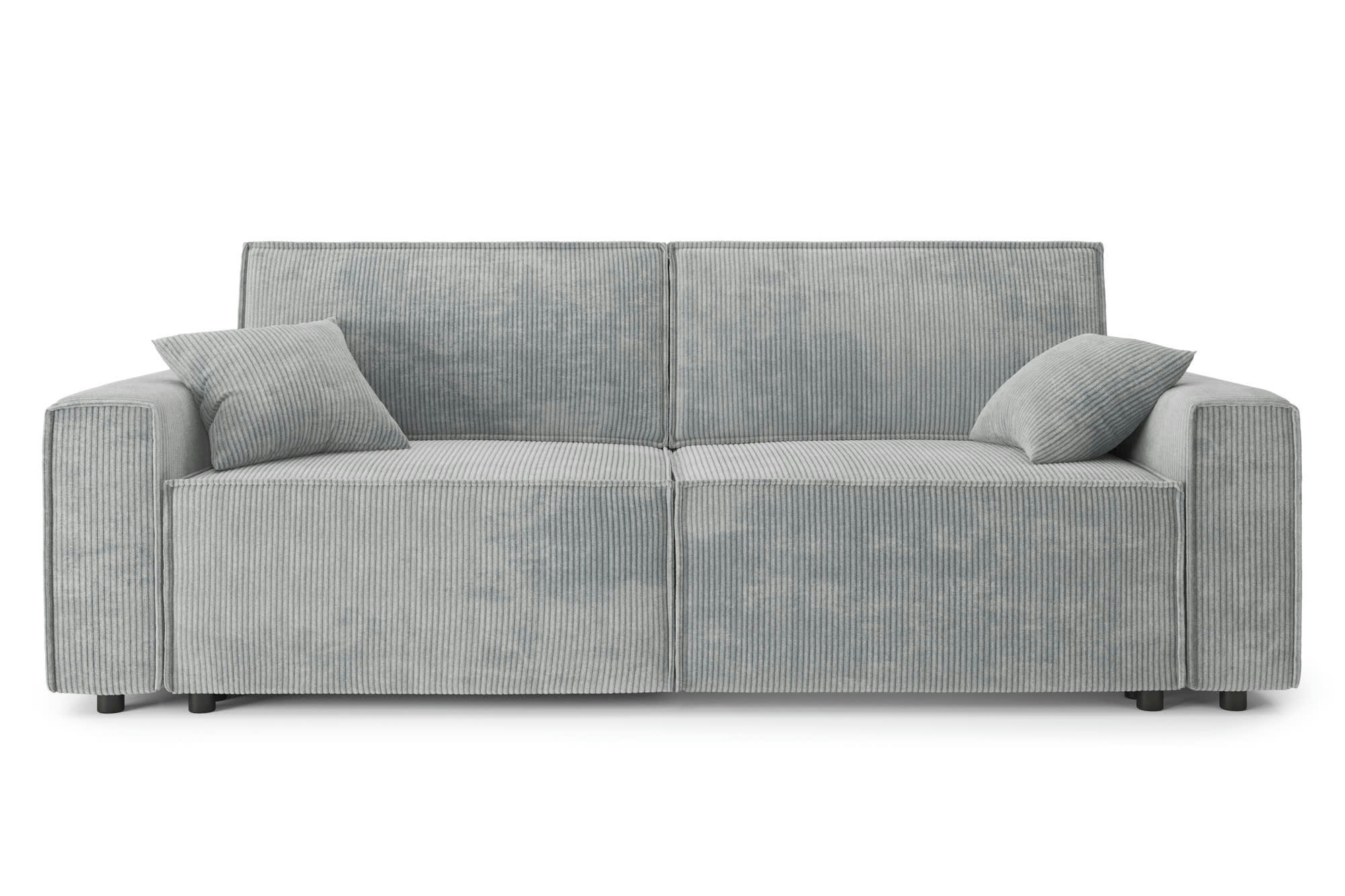 MIRA - Canapé droit convertible en velours côtelé 3 places gris clair