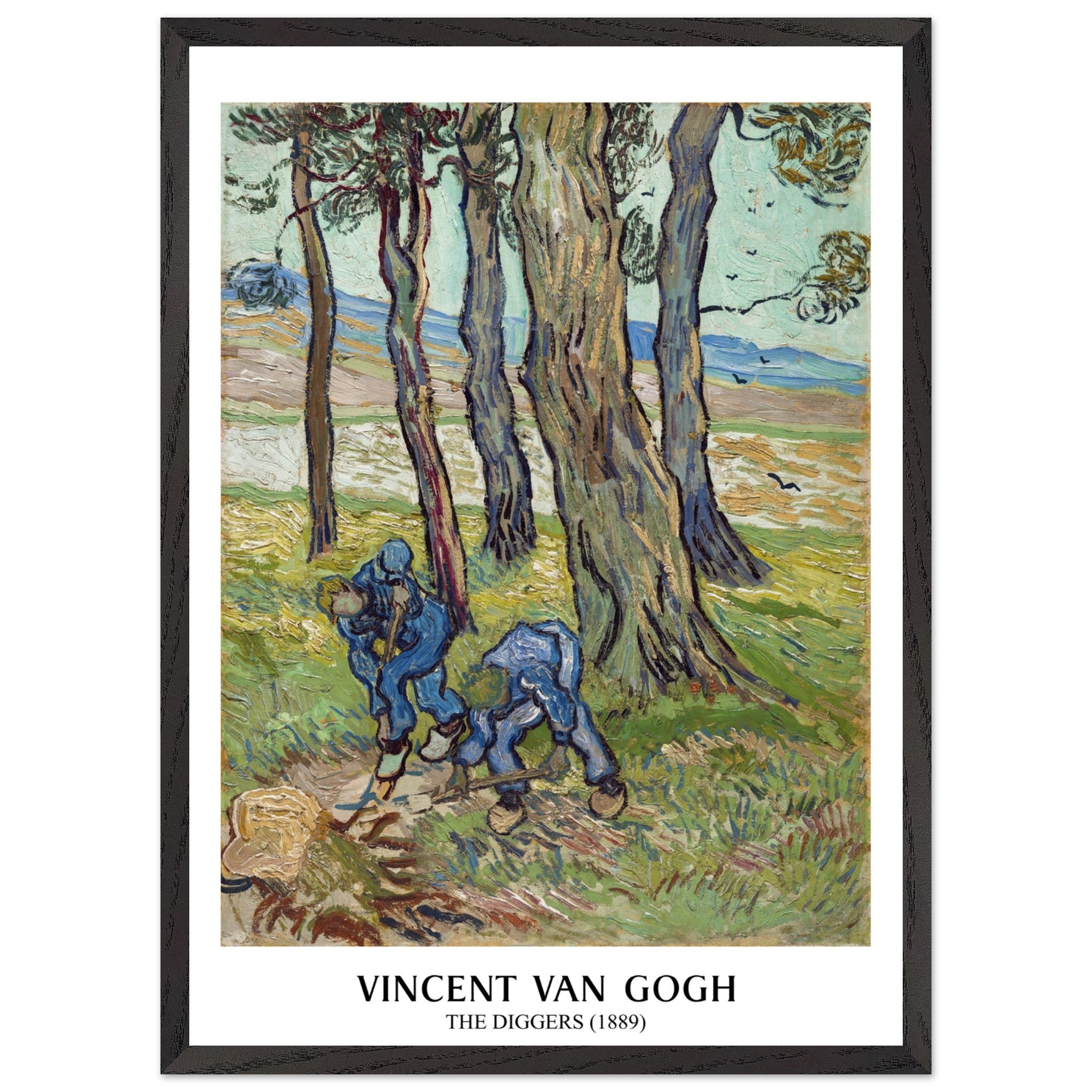 Artfulprints Poster met Lijst Vincent van Gogh - The diggers  - 50x70 cm - Groen