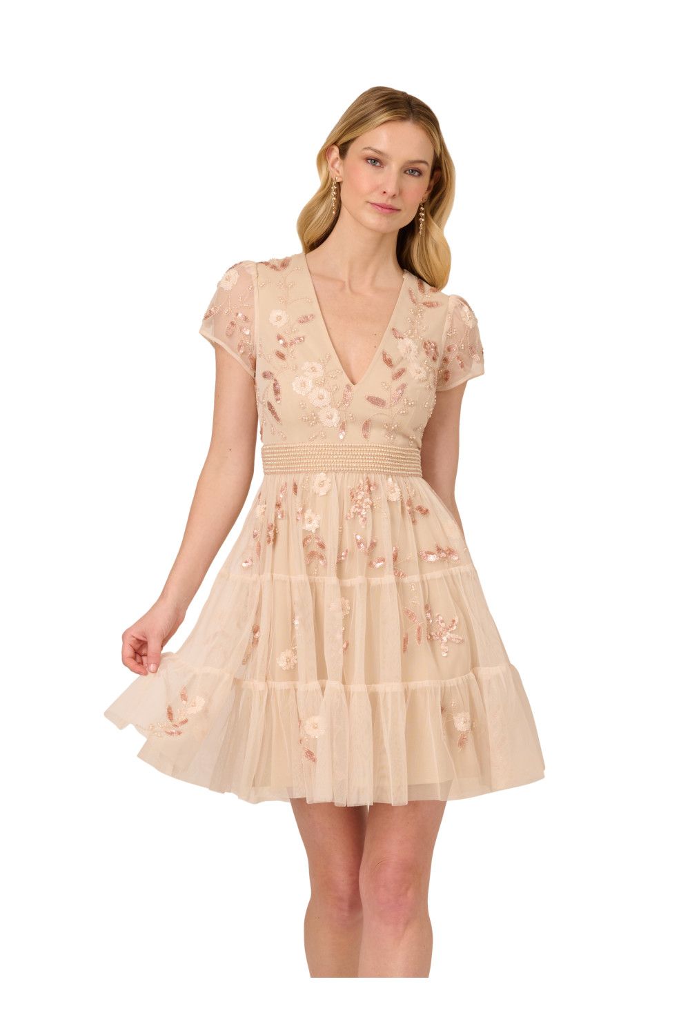 Adrianna Papell Bead Mesh Cocktail Dress