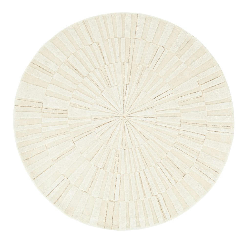 - Tapis rond tufté main en laine et en coton blanc, D180