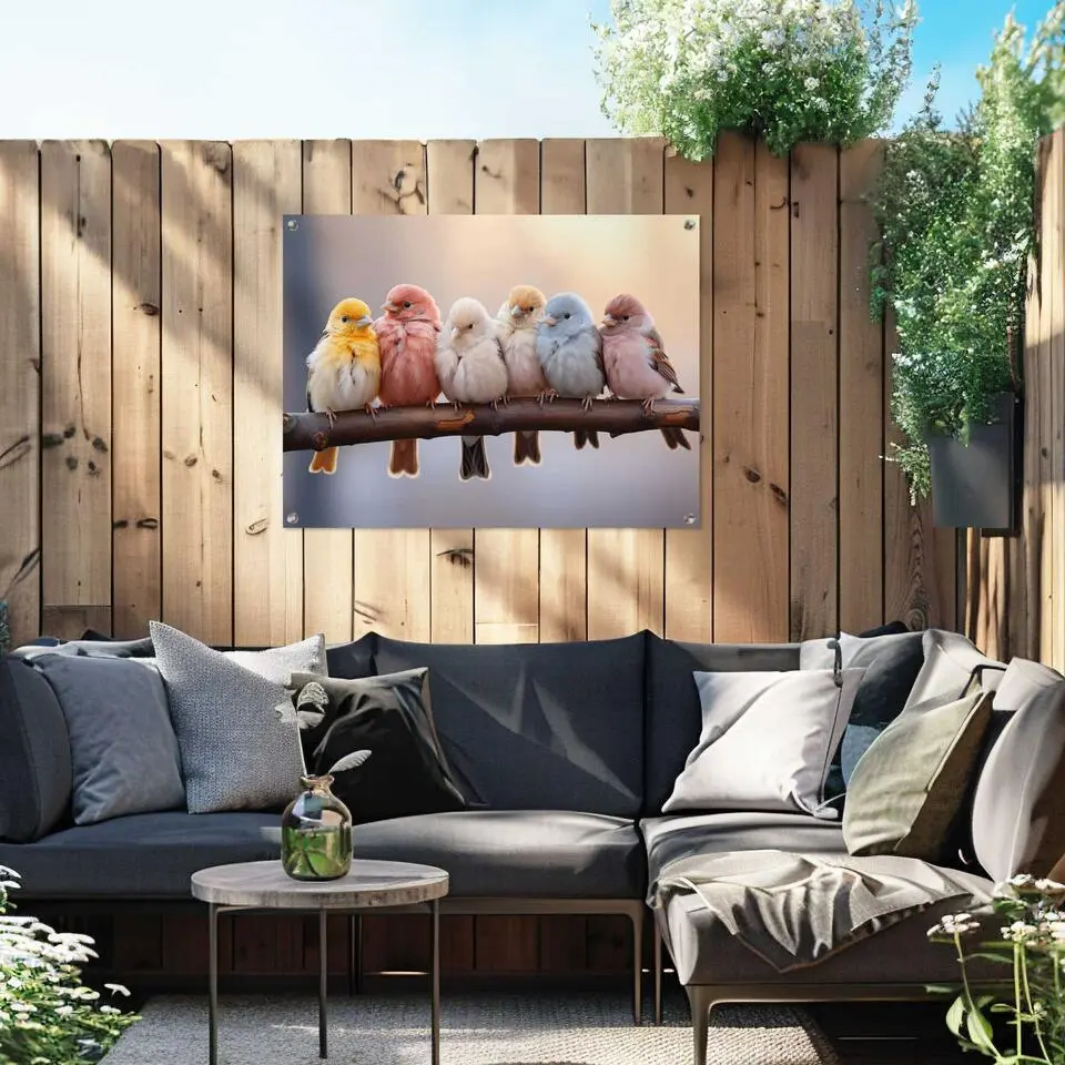 Tuinposter Pastel Birds - 60 x 80 - Bont
