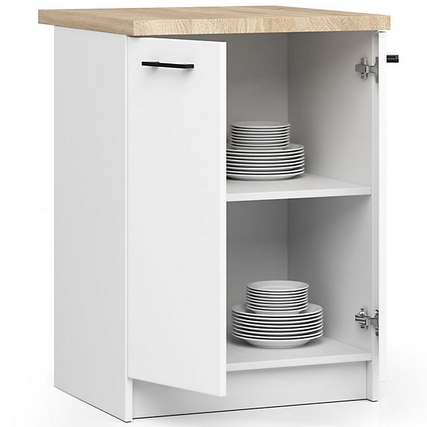Armoires de cuisine basse AKORD S60 OLIWIA modulable Blanc 60 cm 2 portes façade Blanche 2 étagères 60x46x85 cm
