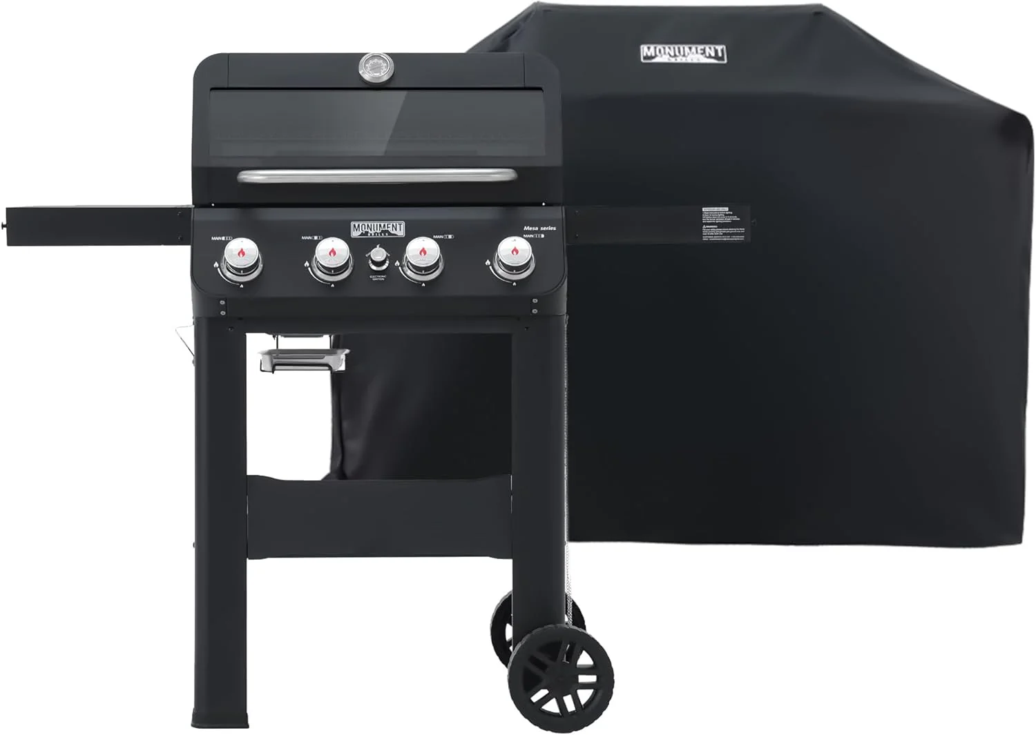 Grills 4-Burner Liquid Propane Gas Grill, Silver Stainless Steel Grill Outdoor Patio Garden Barbecue Grill with Clearview? Lid and One Foldable Shelf, Mesa400MF(M420MF with BBQ Cover)