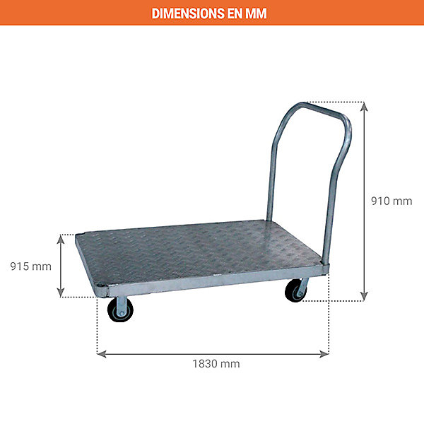 Chariot aluminium - Plateau de 1830 x 915mm - Capacité de 900 kg - AF3672