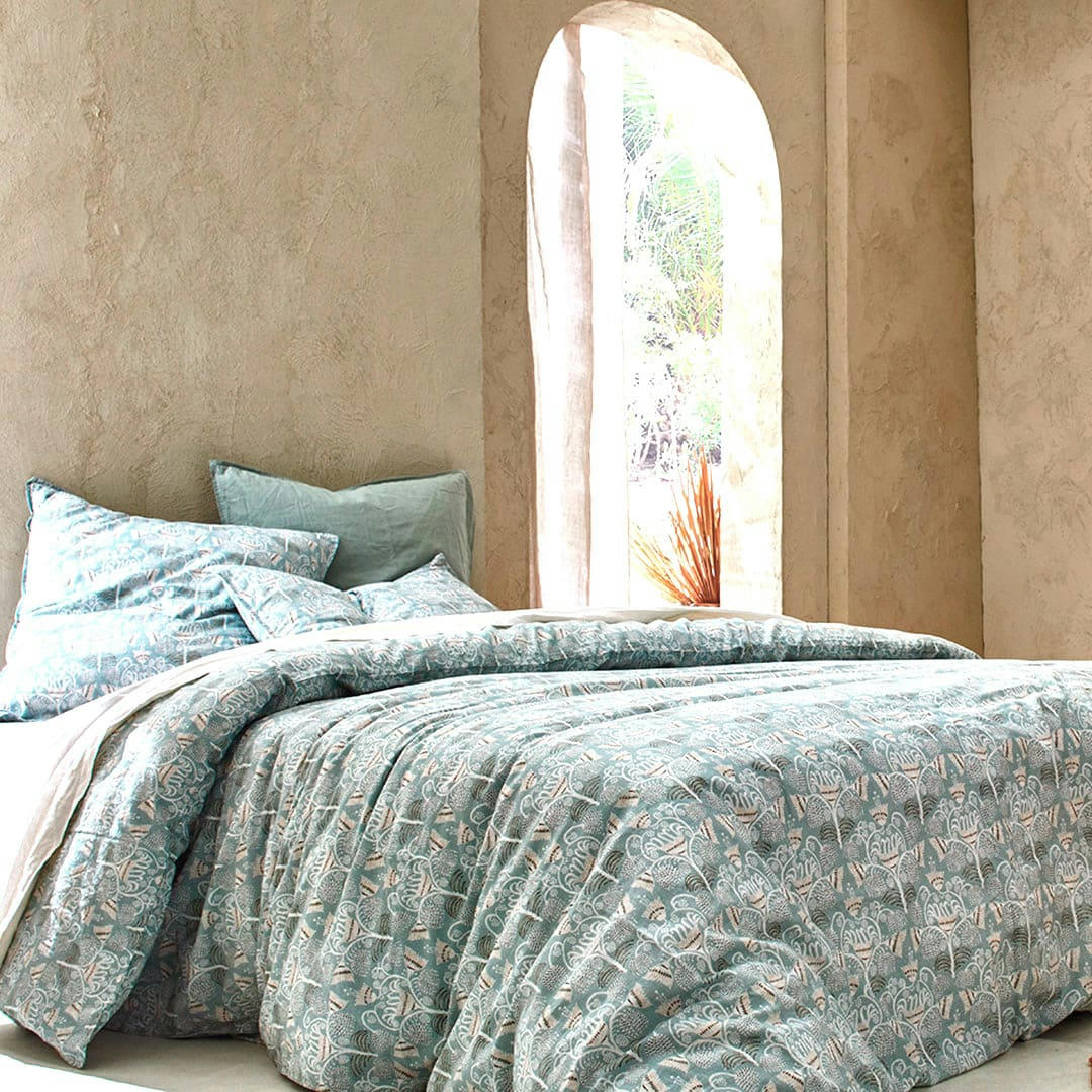 BIO BATI - Housse de couette li/coton organic vert clair 200x200 cm