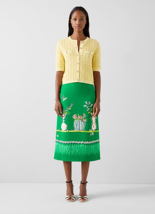 Gaia Green Vase Print A-Line Midi Skirt