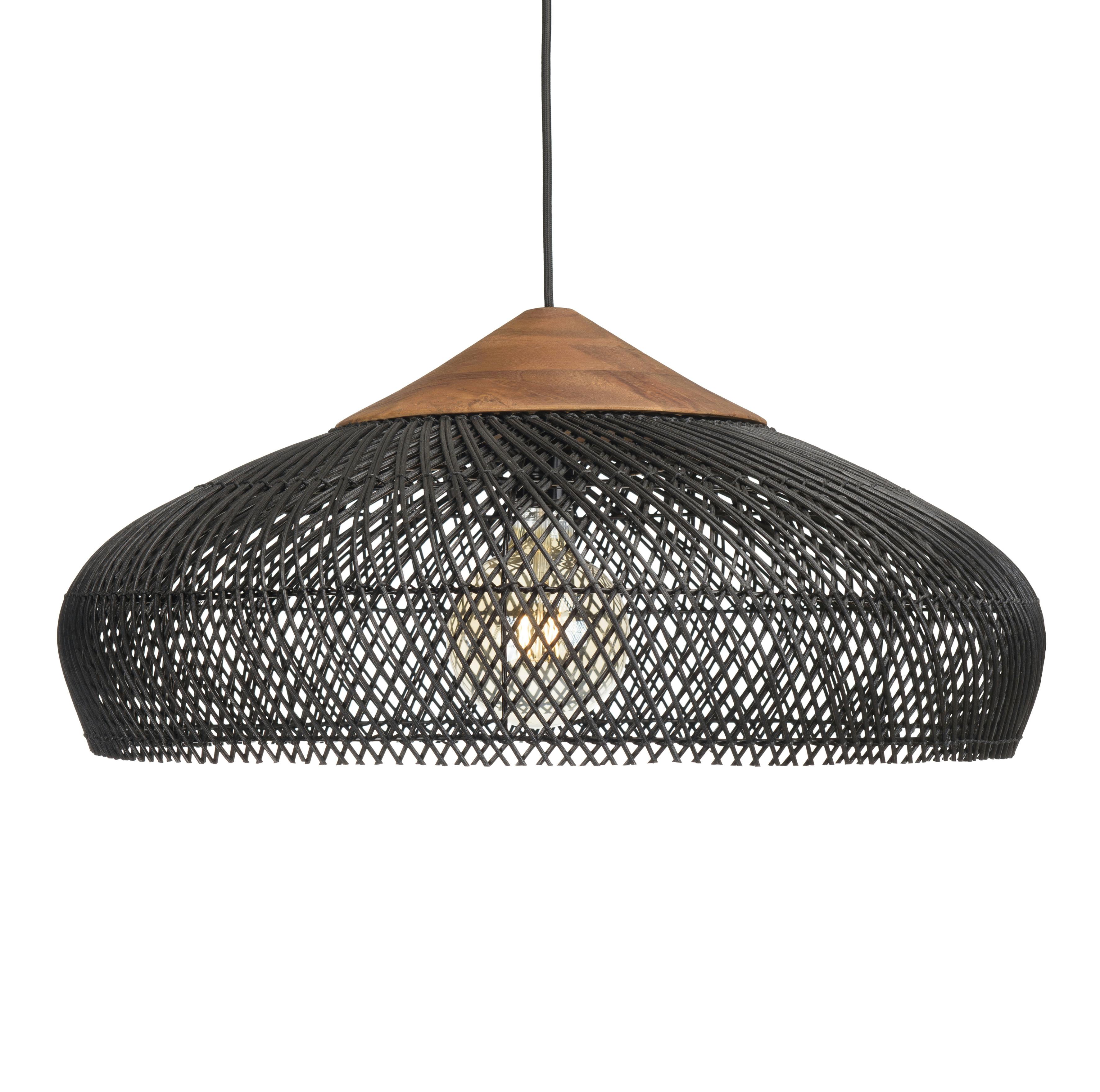 Suspension 65x65cm en rotin couleur noire et teck recyclé FOLELLI
