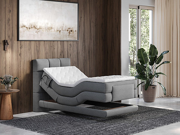 Ensemble complet boxspring tête de lit capitonnée   sommiers relaxation électrique   matelas   surmatelas - 100 x 200 cm - Tissu -