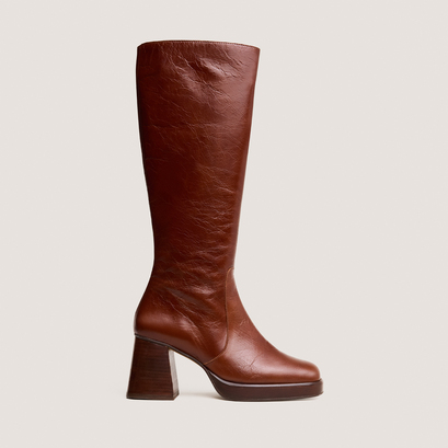 Bottes à plateformesen cuir vieilli marron | BETINA