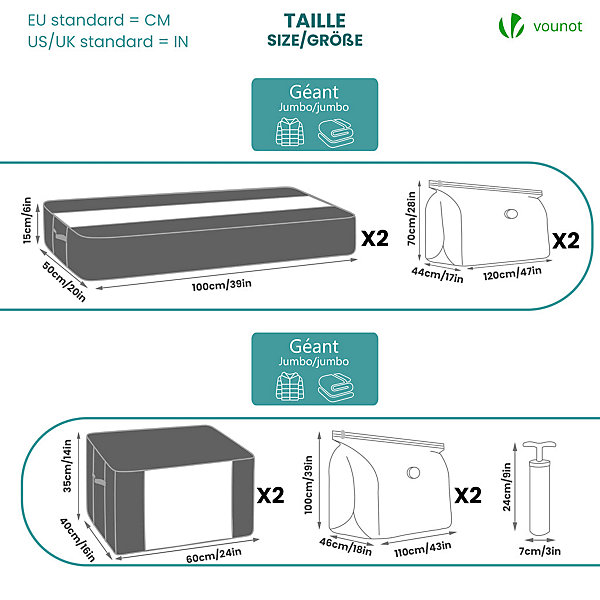 Lot de 9 sac de rangement sous vide Non Tisse XXL gris VOUNOT