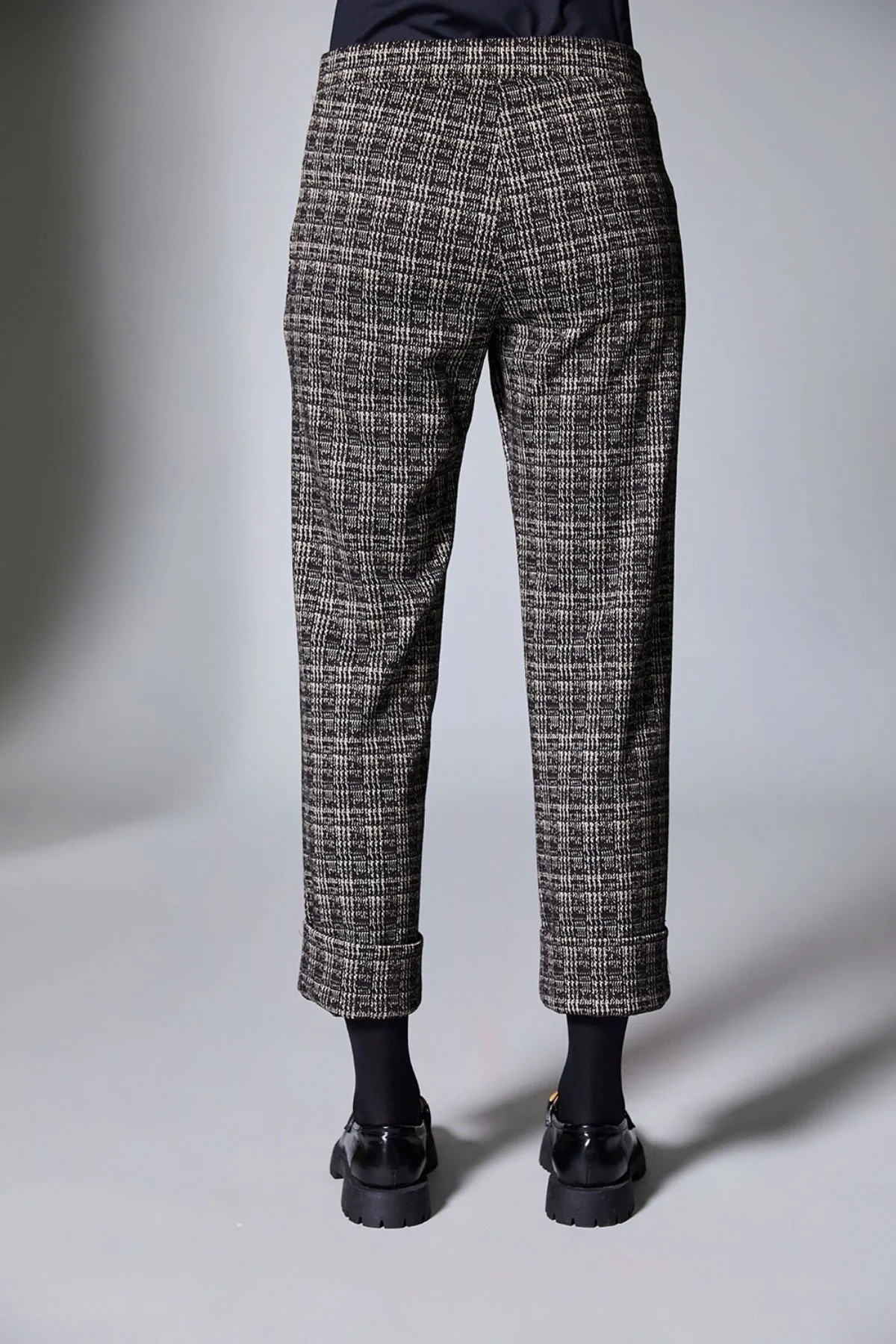 Brown Check Turn Up Trousers