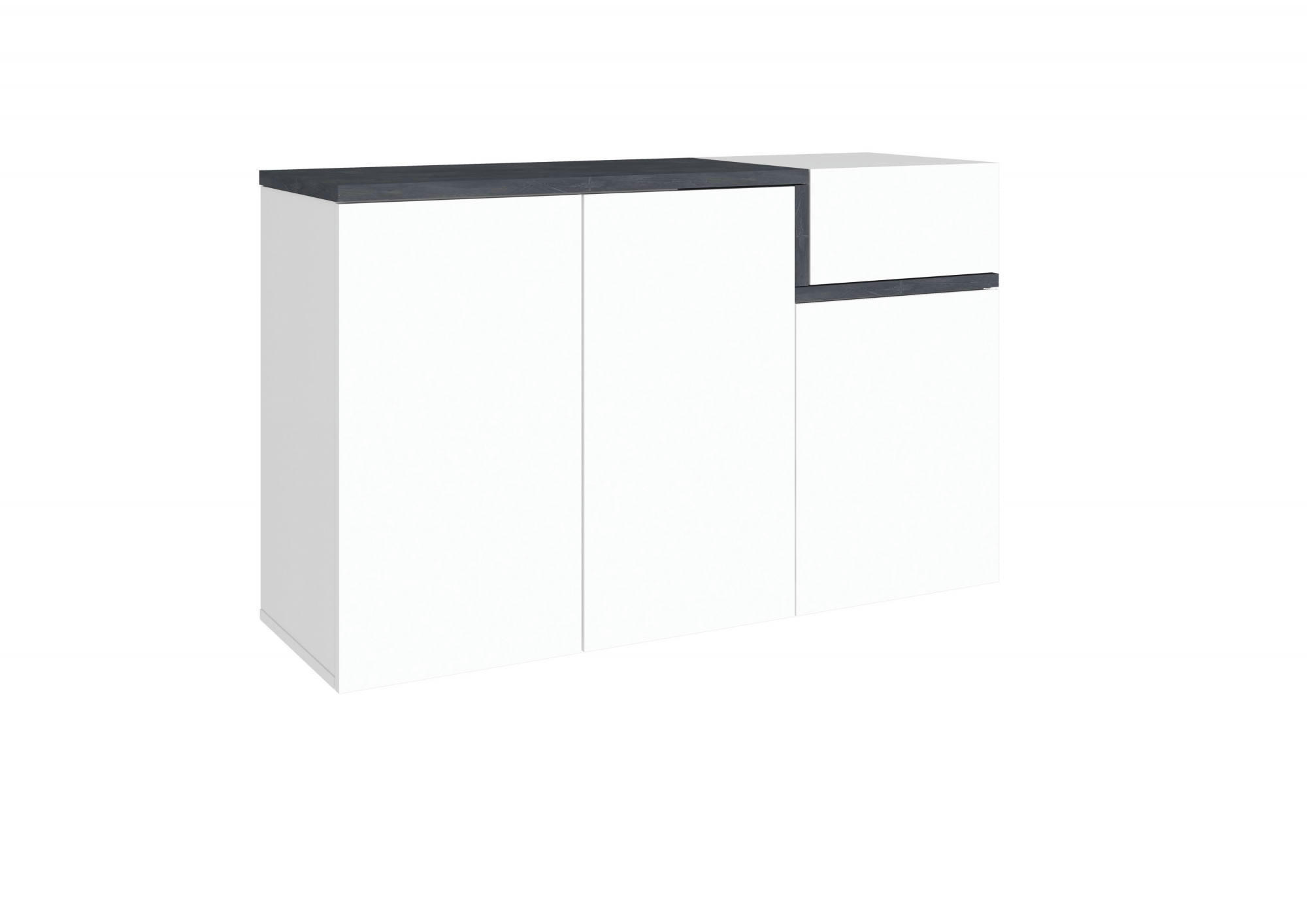 STEVE - Meuble à chaussures effet bois blanc brillant gris ardoise