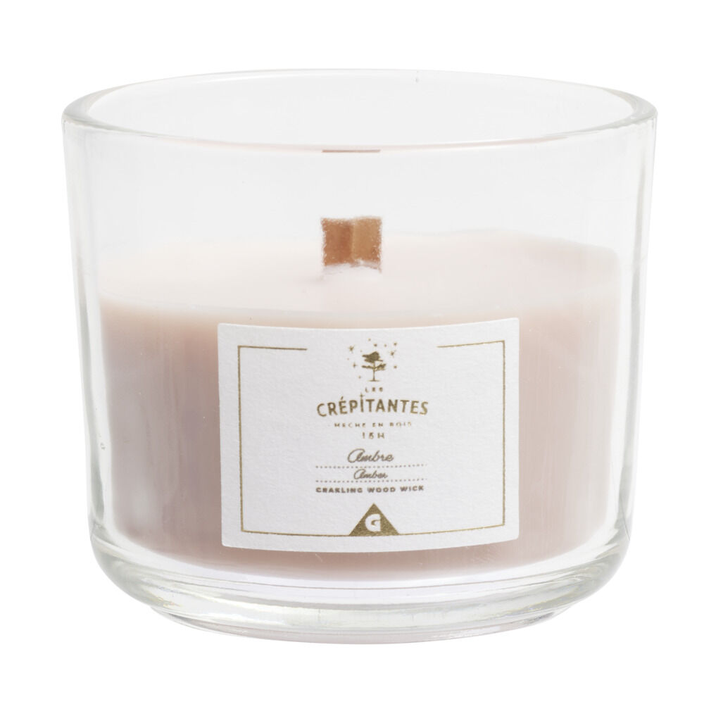 Bougie crépitante mèche en bois senteur ambre 15H