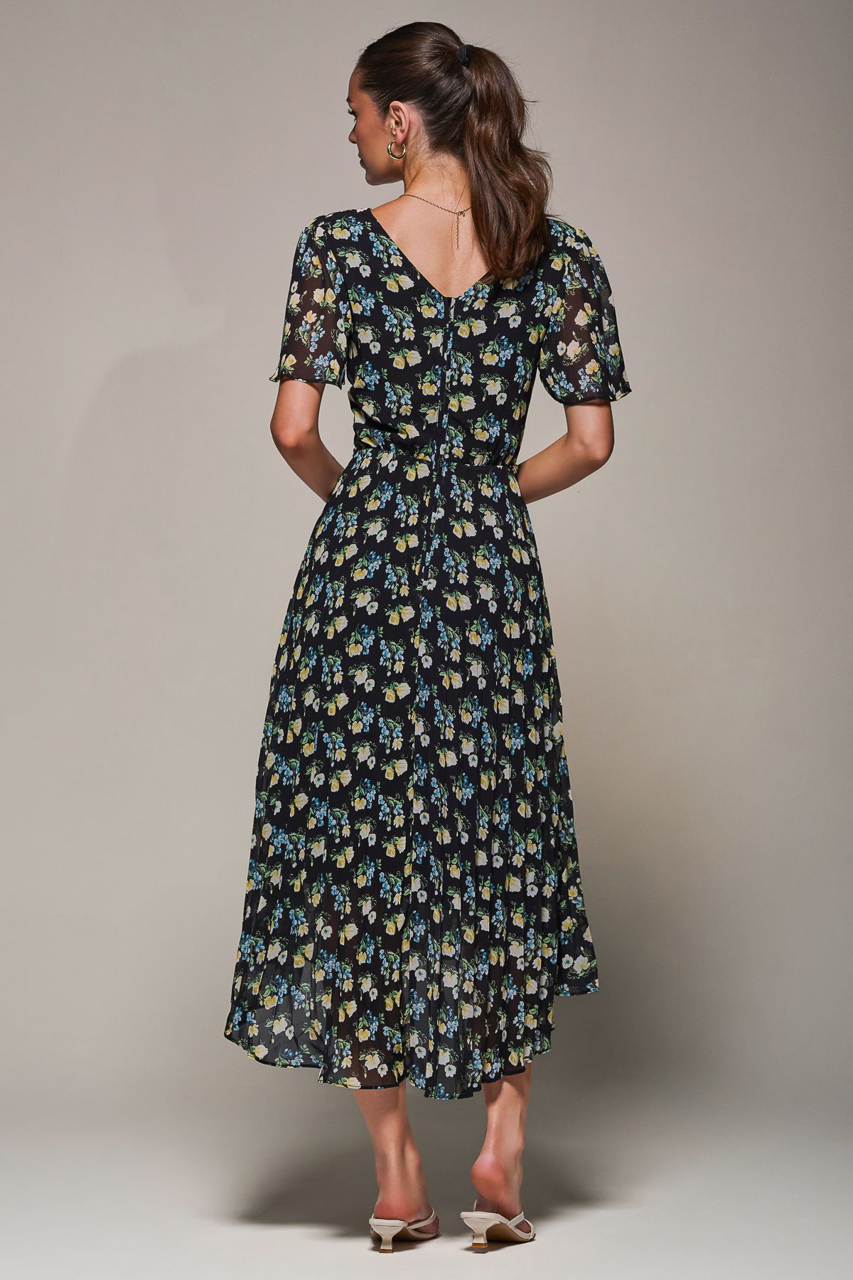Jolie Moi Floral Chiffon V Neck Midaxi Dress