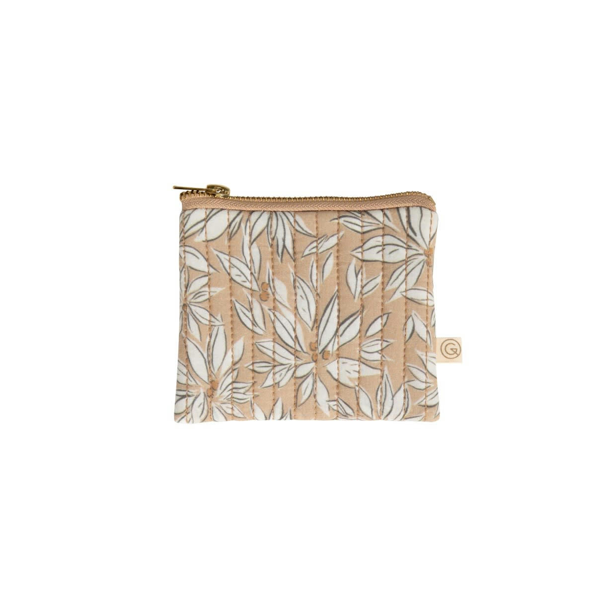 LA CABANE - Porte-monnaie en coton imprimé feuille beige