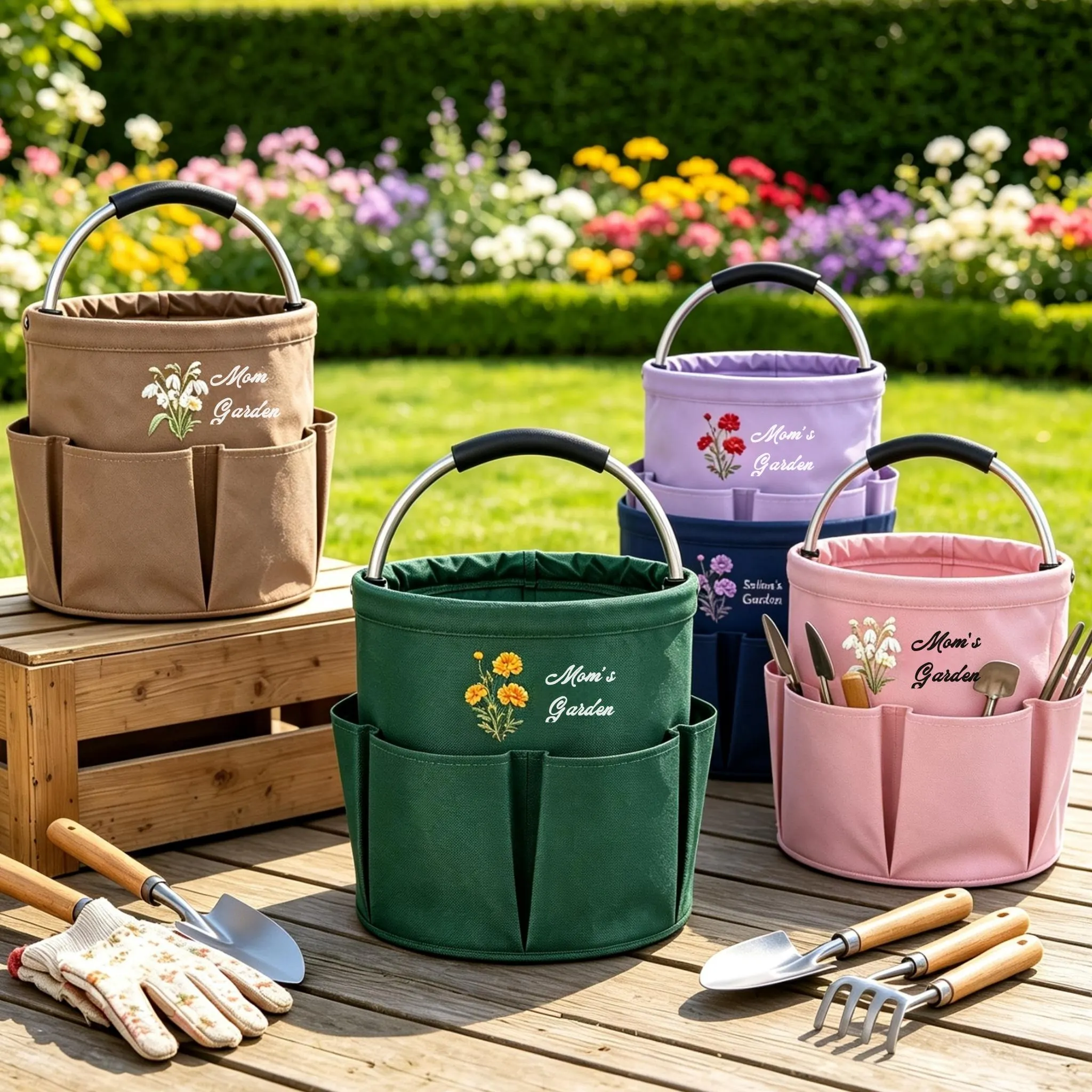 Personalized Garden Tool Tote Bag, Gardening Tote Collapsible Oxford Cloth Organizer, Gift for Mom Grandma Gardener