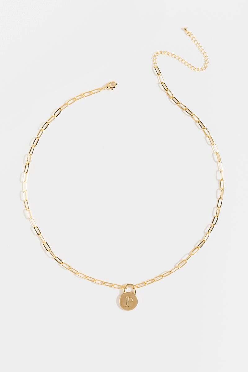 Initial Curb Chain Pendant Necklace Gold