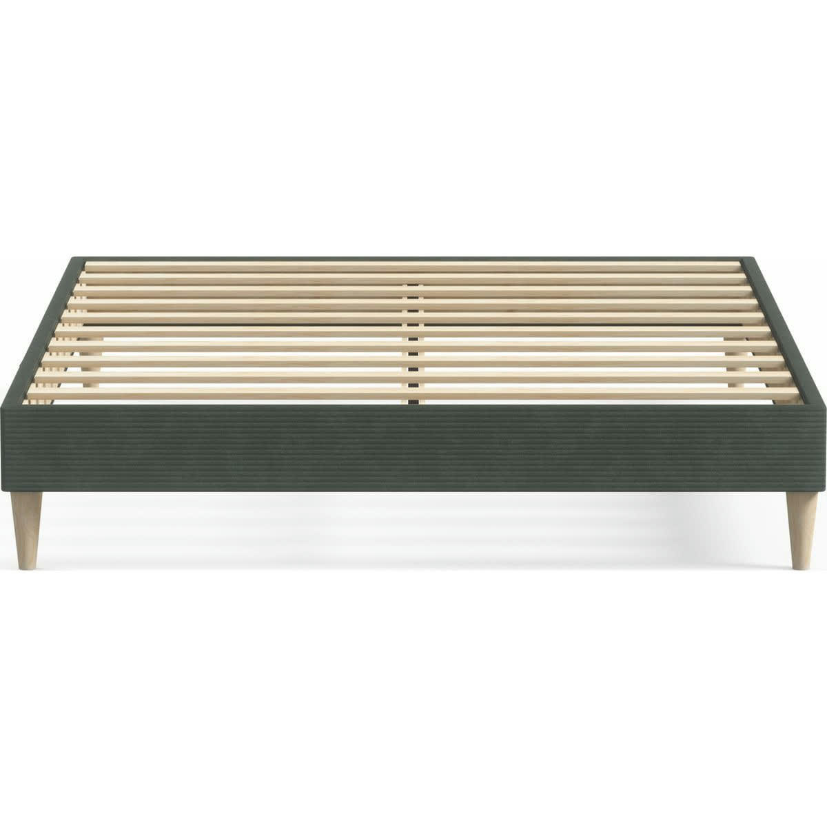 DINA - Lit adulte 140x190 cm en velours côtelé vert