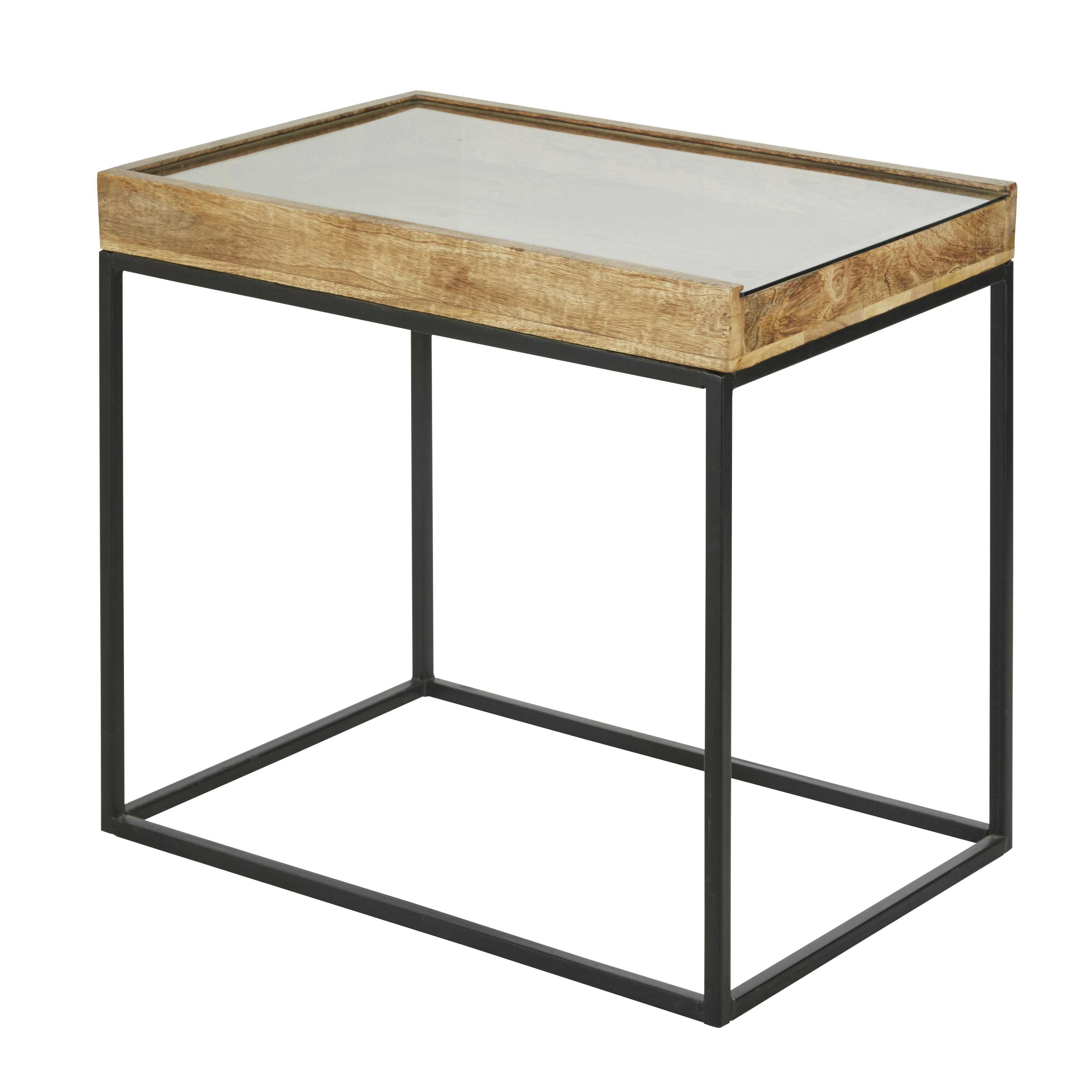 - Bout de canapé en bois de manguier marron et noir