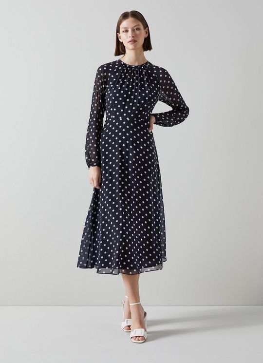 Addison Navy and Cream Spot Recycled Polyester Dress