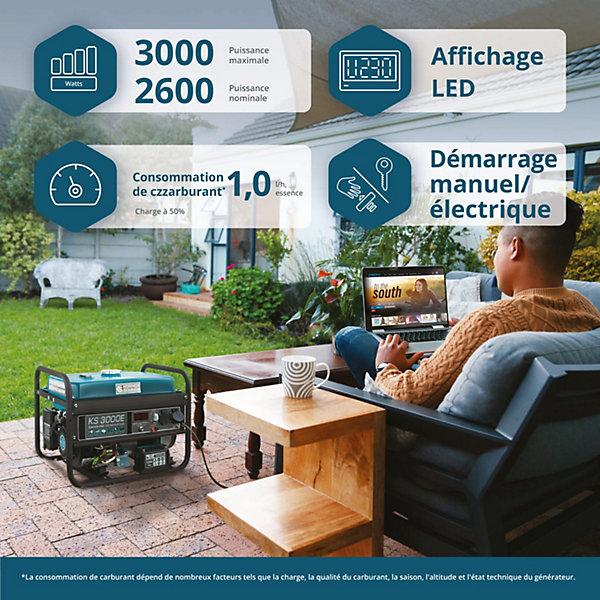 Groupe électrogène Essence 3kW, 2x230V, Estart LED Könner &Söhnen KS 3000E