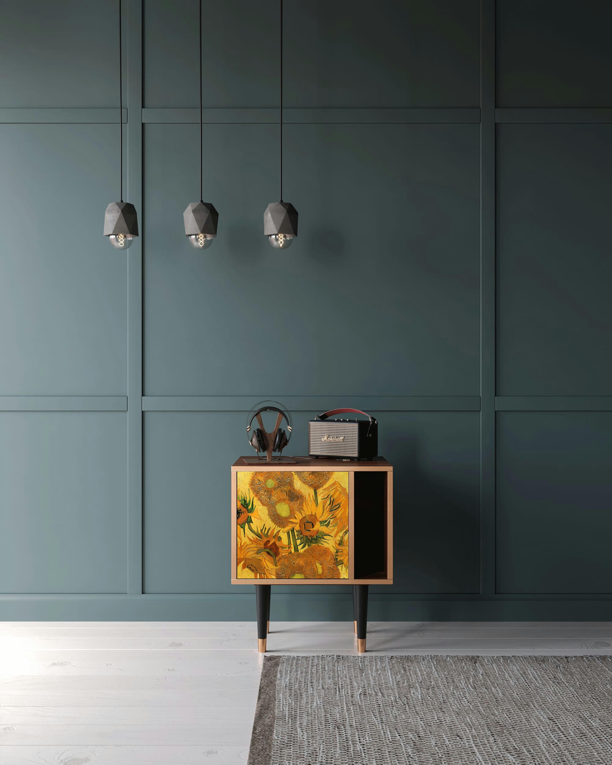 SUNFLOWERS BY VINCENT VAN GOGH - Table de chevet jaune 1 porte L 58 cm