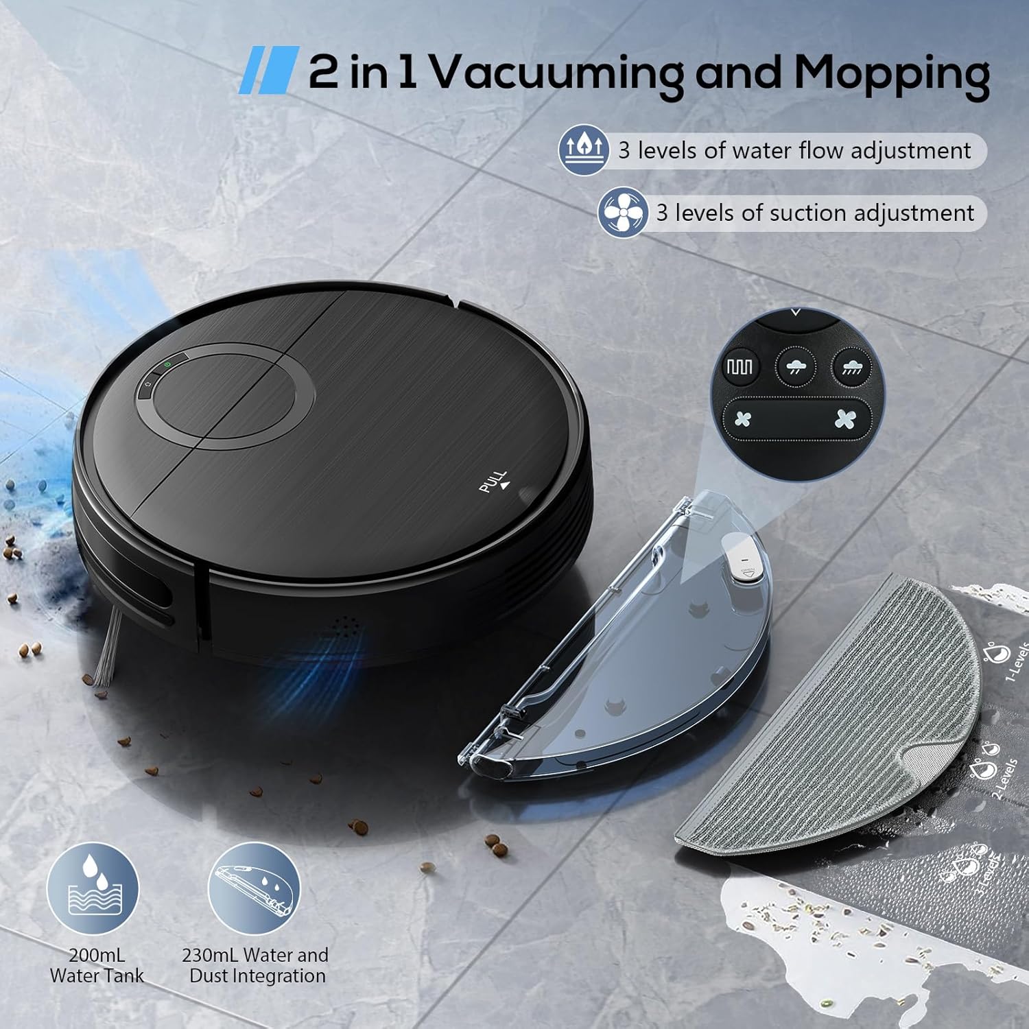 Robot Vacuum, 2 in 1 Robot Vacuum and Mop Combo for Pet Owners: Strong Suction, Anti-Tangle Brushless Inlet, Picks Up Dog & Cat Hair, Wet Mopping Removes Paw Prints, Auto-Recharge with Schedule