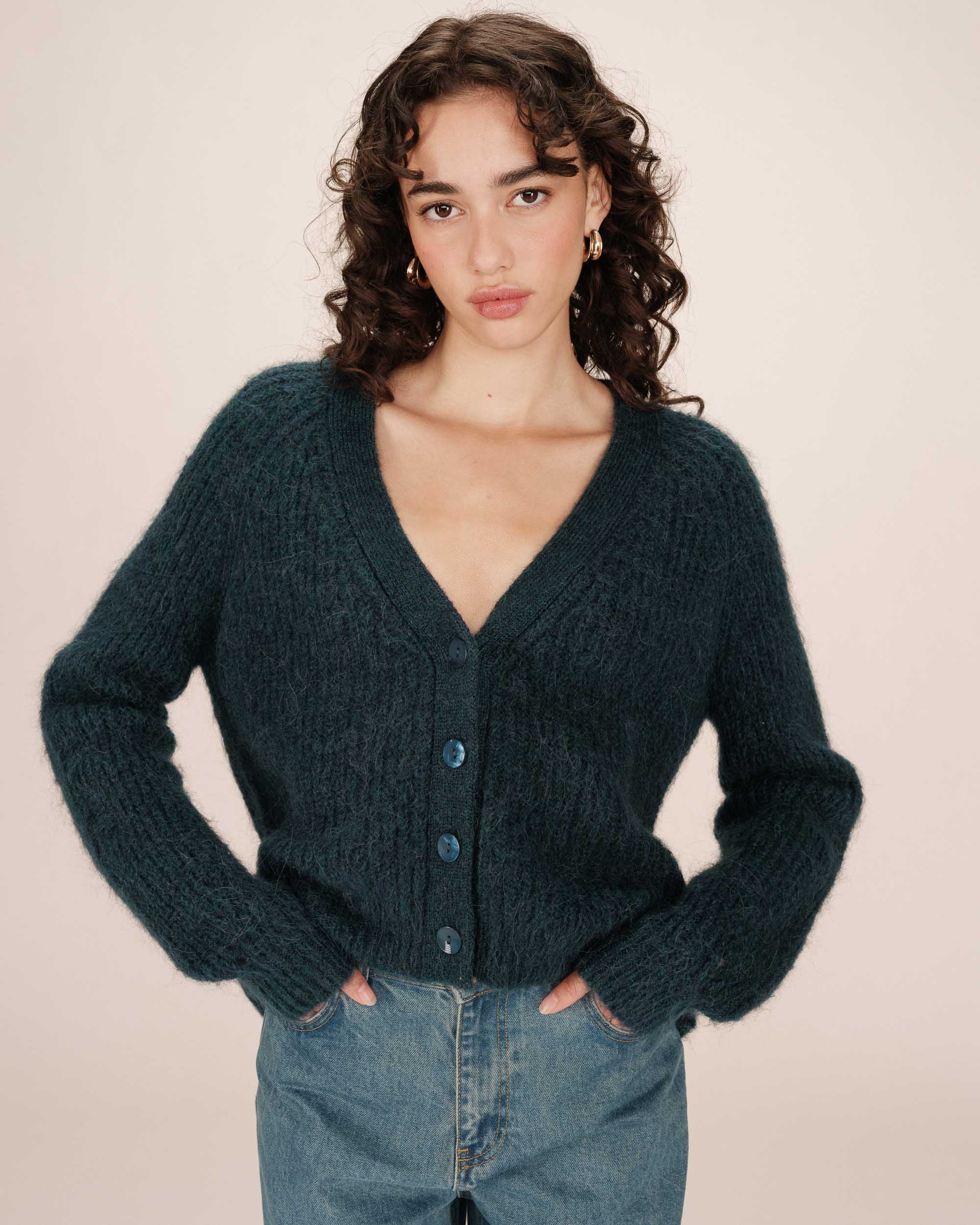 Cardigan laine et alpaga emeraude Saluda