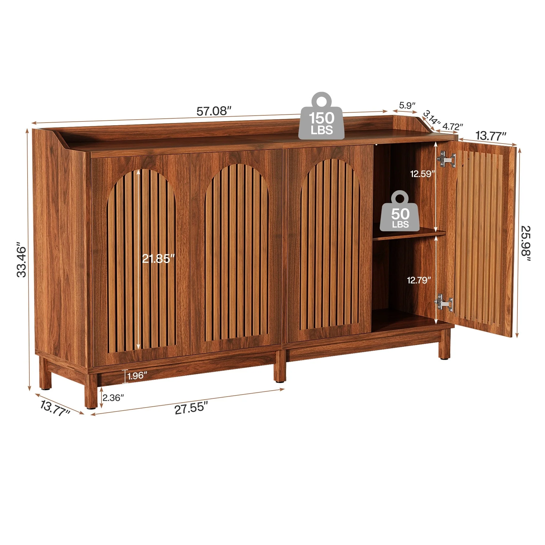57” Farmhouse Sideboard Buffet Cabinet with Doors and Adjustable Shelf