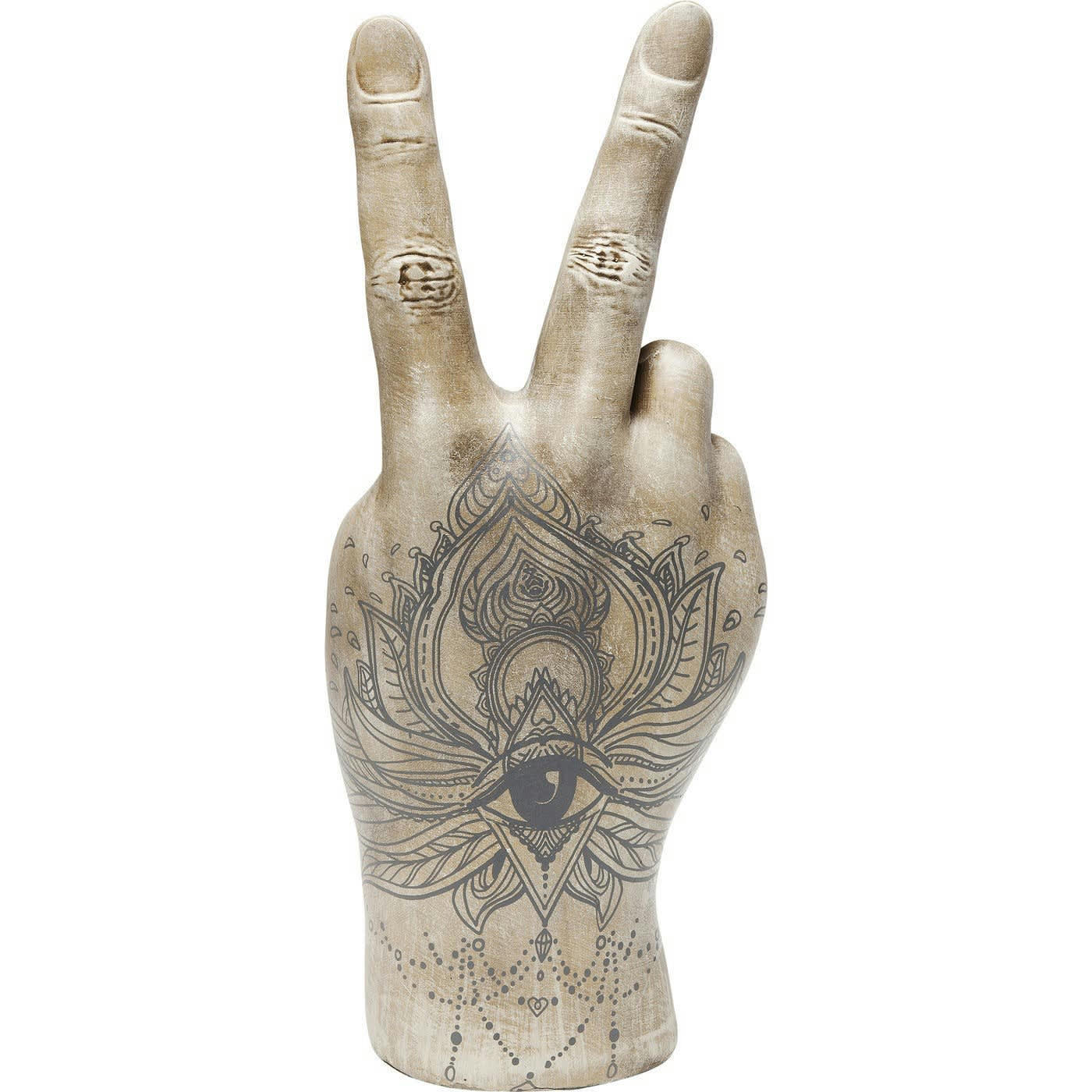 MANO VICTORY TATTOO - Statuette main V tatouage oeil en polyrésine H36