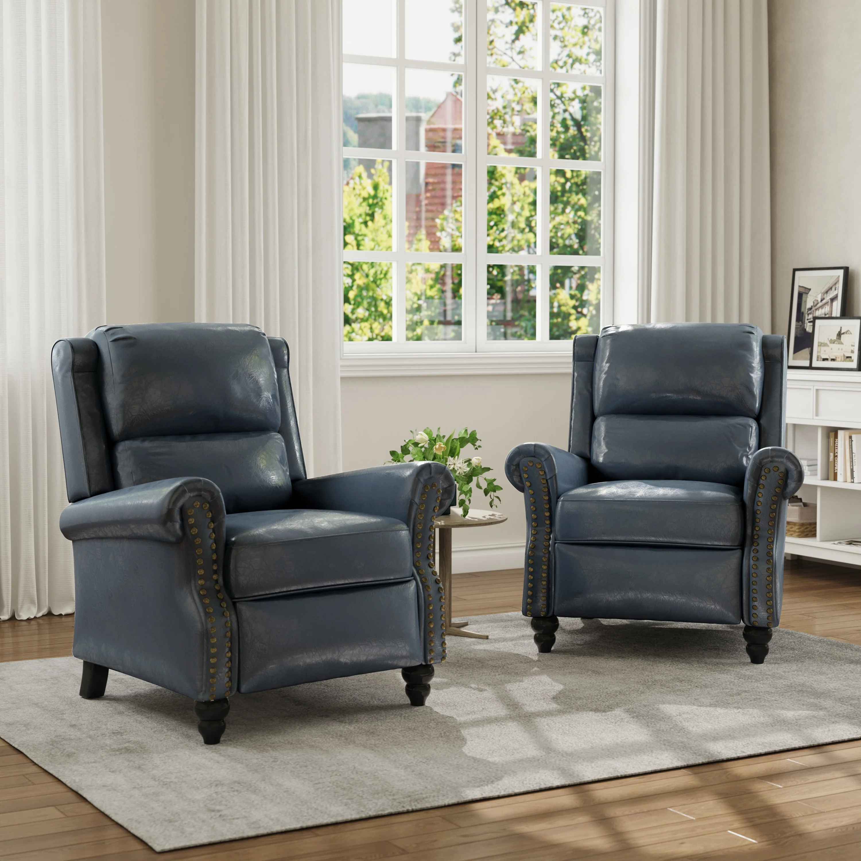 Mid-Century Nailhead PU Leather Linen Recliner